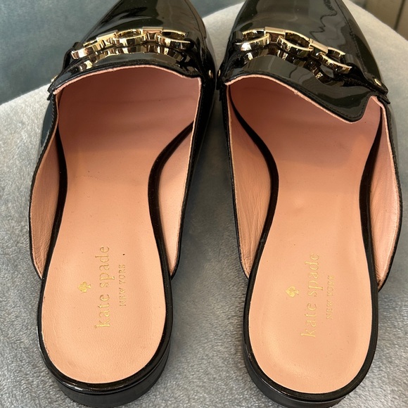 Kate Spade Black Patent Mules with Gold Chain - Picture 3 of 4